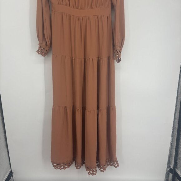 Urban Modesty Women's Lace Empire Waist Tiered Maxi Dress Brown Size Medium NWT - Picture 4 of 8